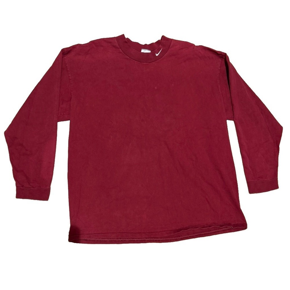Vintage Nike 90s Y2K Men's XXL Red Long Sleeve T Shirt Mini Swoosh